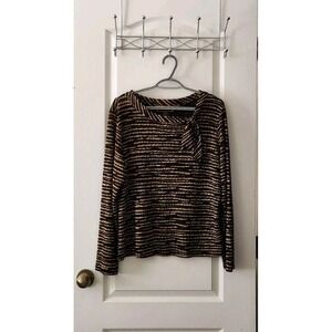 Mirasol Womens Blouse Black Brown Striped Top Boat‎ Neck Vintage Size XL